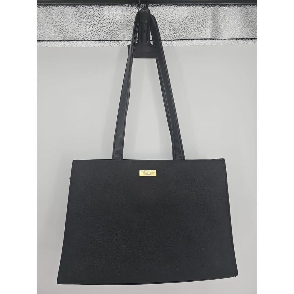 Paloma Picasso Black Canvas Tote Bag Logo‎ Embossed Handbag Women's